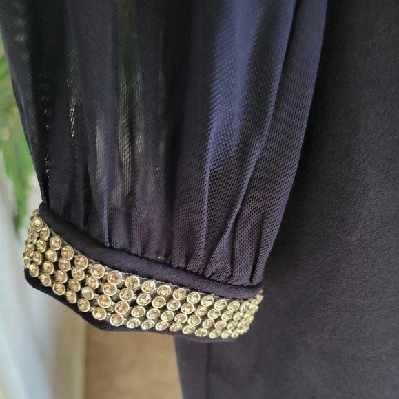 XSCAPE - SHEER LONG  SLEEVE DRESS-RHINESTONE CUFF - Picture 9 of 12